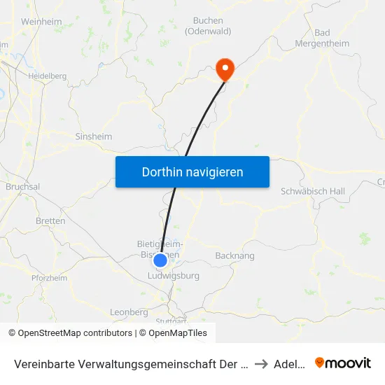 Vereinbarte Verwaltungsgemeinschaft Der Stadt Bietigheim-Bissingen to Adelsheim map