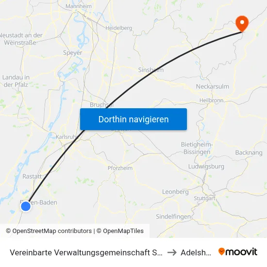 Vereinbarte Verwaltungsgemeinschaft Sinzheim to Adelsheim map
