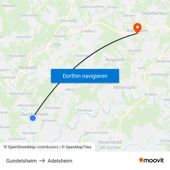 Gundelsheim to Adelsheim map