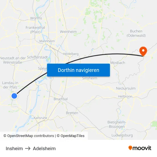 Insheim to Adelsheim map