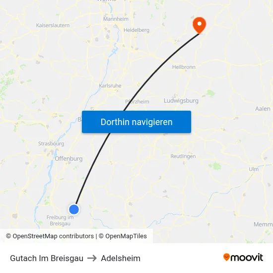 Gutach Im Breisgau to Adelsheim map