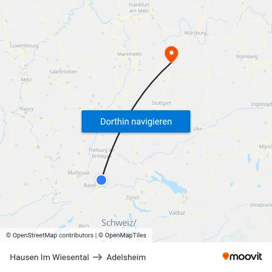 Hausen Im Wiesental to Adelsheim map