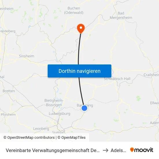 Vereinbarte Verwaltungsgemeinschaft Der Stadt Backnang to Adelsheim map
