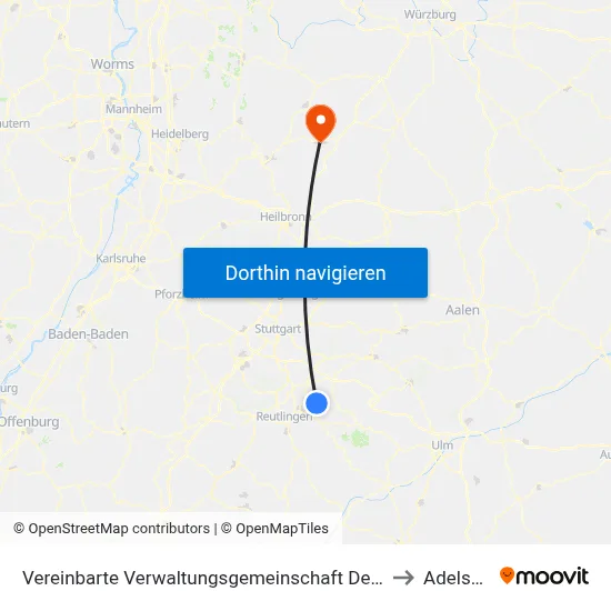 Vereinbarte Verwaltungsgemeinschaft Der Stadt Neuffen to Adelsheim map