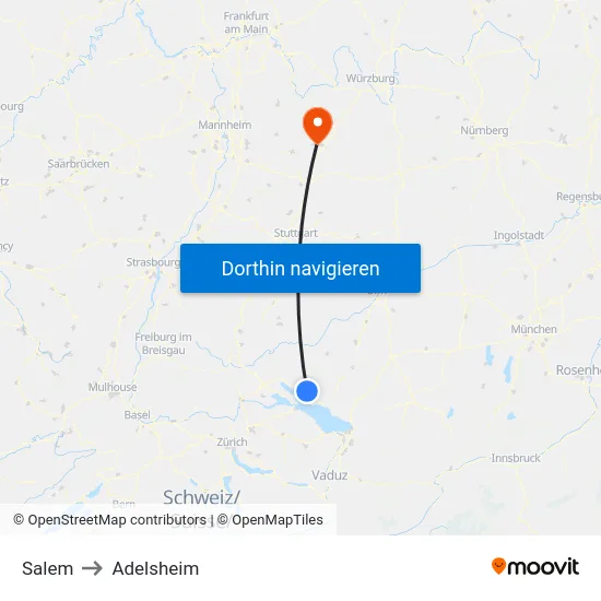 Salem to Adelsheim map