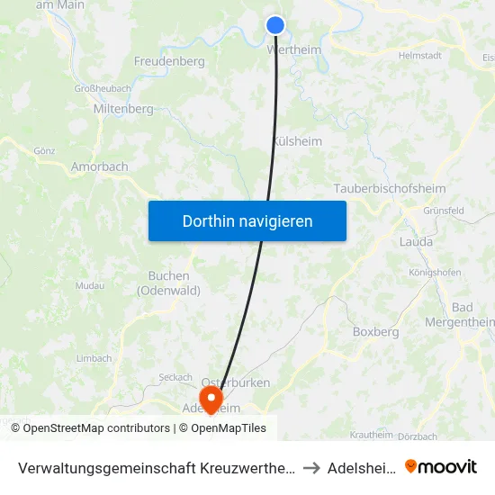 Verwaltungsgemeinschaft Kreuzwertheim to Adelsheim map