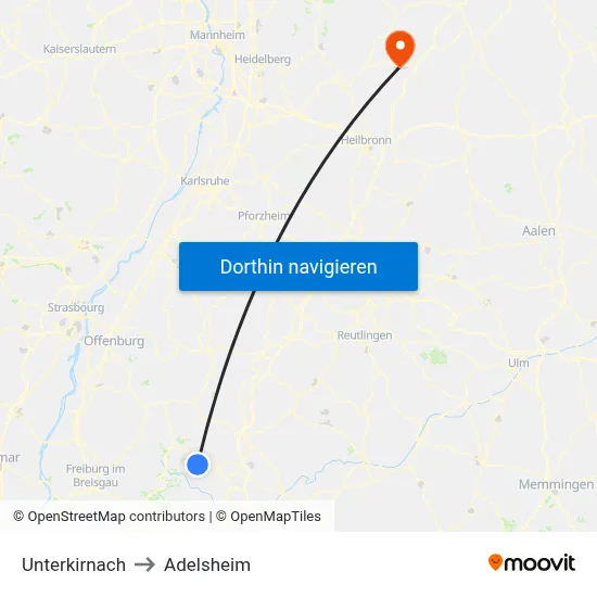 Unterkirnach to Adelsheim map