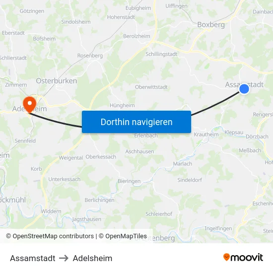 Assamstadt to Adelsheim map
