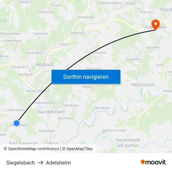 Siegelsbach to Adelsheim map