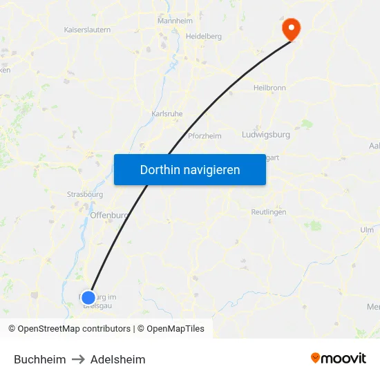 Buchheim to Adelsheim map
