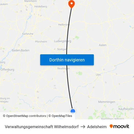 Verwaltungsgemeinschaft Wilhelmsdorf to Adelsheim map