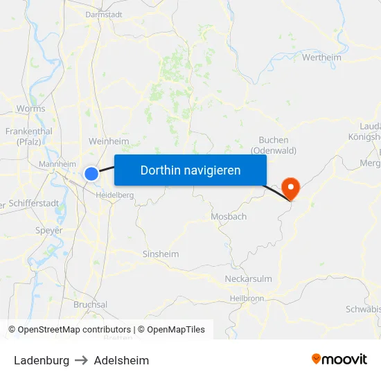 Ladenburg to Adelsheim map