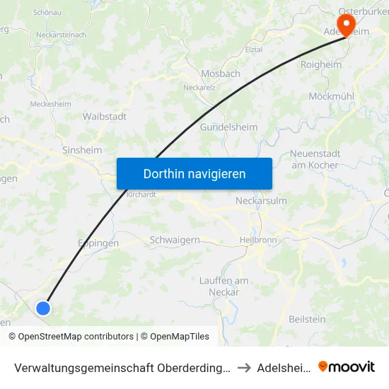 Verwaltungsgemeinschaft Oberderdingen to Adelsheim map