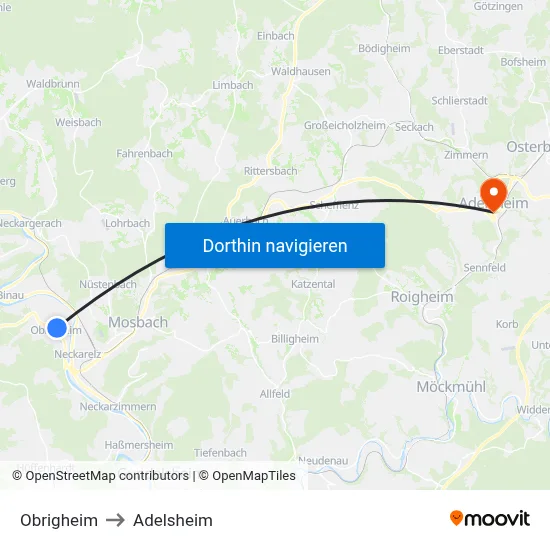 Obrigheim to Adelsheim map