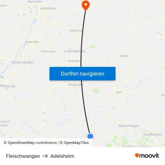 Fleischwangen to Adelsheim map