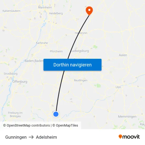 Gunningen to Adelsheim map