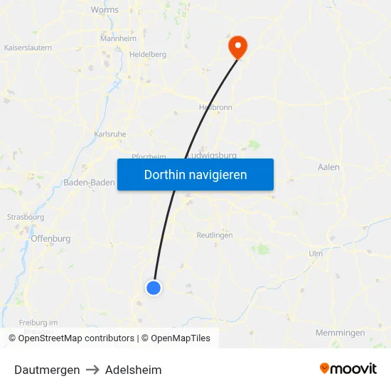 Dautmergen to Adelsheim map