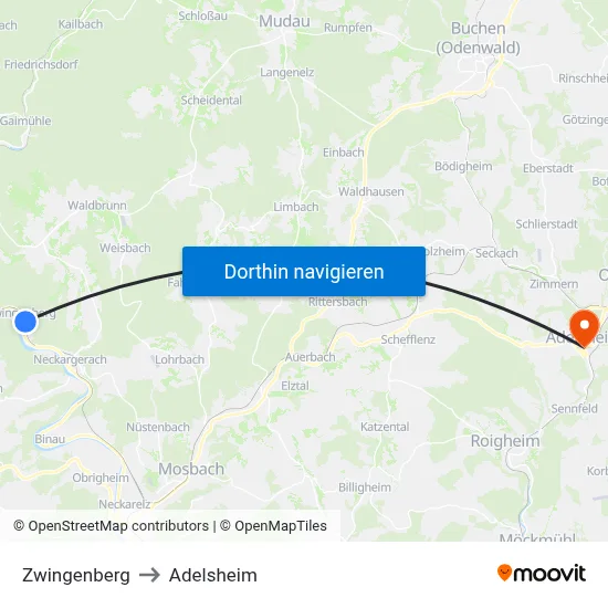 Zwingenberg to Adelsheim map