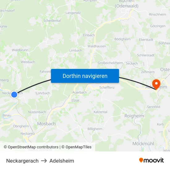 Neckargerach to Adelsheim map