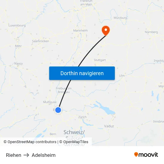Riehen to Adelsheim map