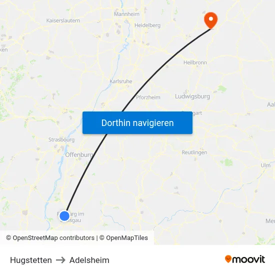 Hugstetten to Adelsheim map