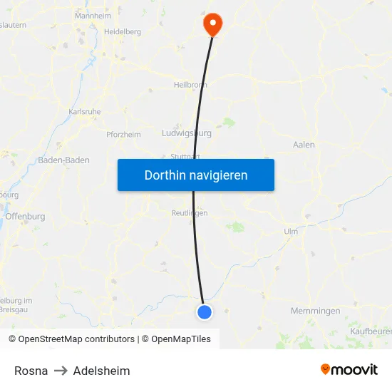 Rosna to Adelsheim map