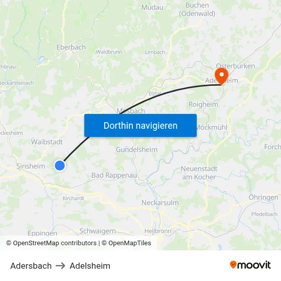 Adersbach to Adelsheim map