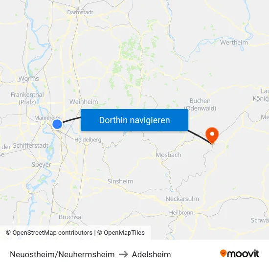 Neuostheim/Neuhermsheim to Adelsheim map
