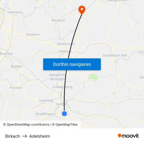 Birkach to Adelsheim map