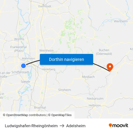 Ludwigshafen-Rheingönheim to Adelsheim map