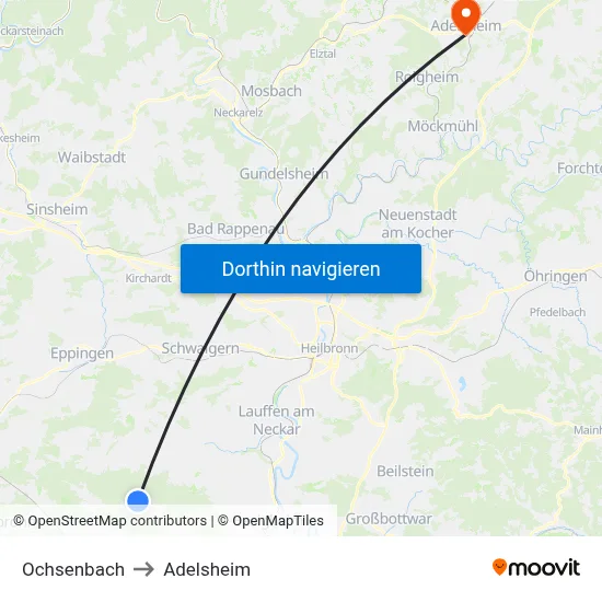 Ochsenbach to Adelsheim map