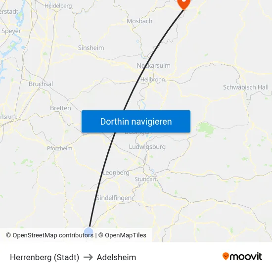 Herrenberg (Stadt) to Adelsheim map