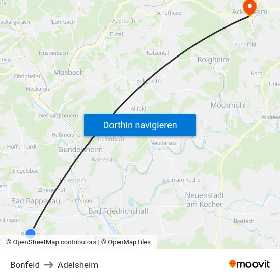 Bonfeld to Adelsheim map