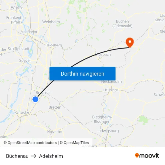 Büchenau to Adelsheim map