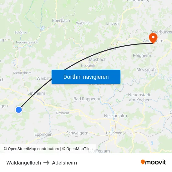 Waldangelloch to Adelsheim map