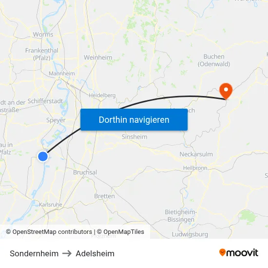 Sondernheim to Adelsheim map