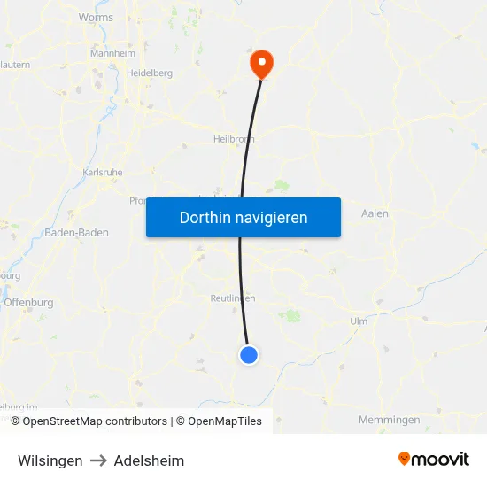 Wilsingen to Adelsheim map