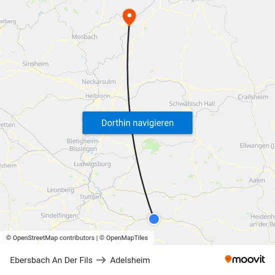 Ebersbach An Der Fils to Adelsheim map