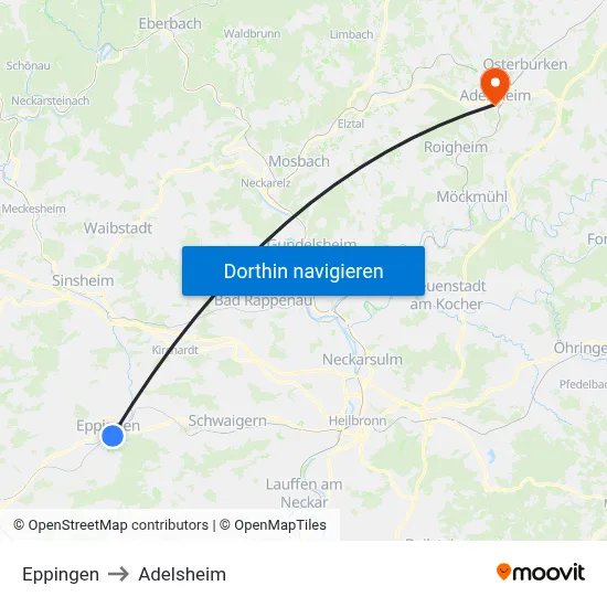 Eppingen to Adelsheim map