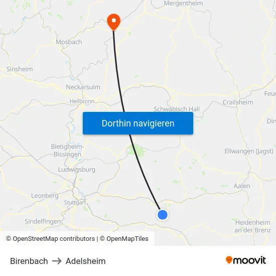 Birenbach to Adelsheim map