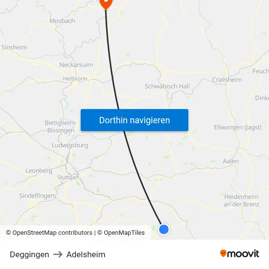 Deggingen to Adelsheim map
