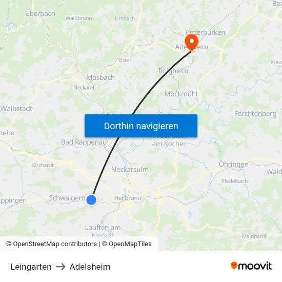 Leingarten to Adelsheim map