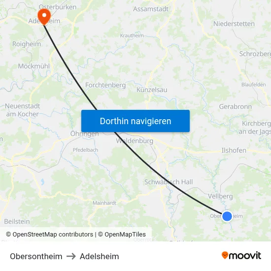 Obersontheim to Adelsheim map
