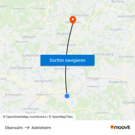 Obersulm to Adelsheim map