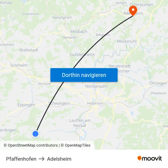Pfaffenhofen to Adelsheim map