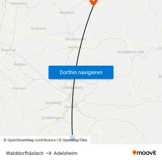 Walddorfhäslach to Adelsheim map