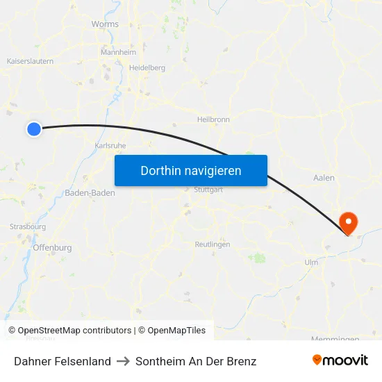 Dahner Felsenland to Sontheim An Der Brenz map