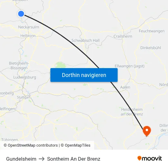 Gundelsheim to Sontheim An Der Brenz map
