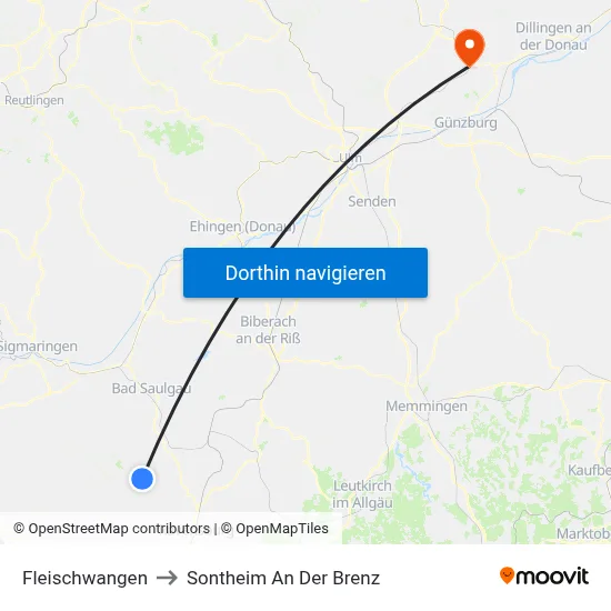 Fleischwangen to Sontheim An Der Brenz map