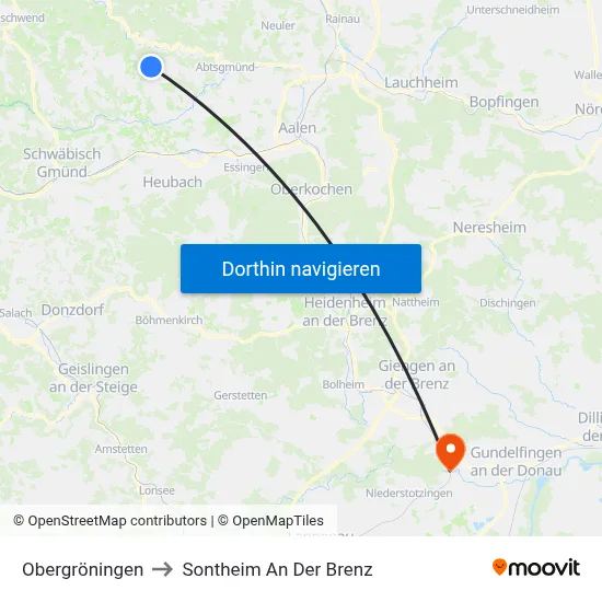 Obergröningen to Sontheim An Der Brenz map